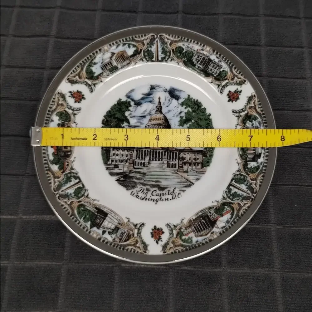 Vintage US Capitol Washington DC Souvenir Plate Multi View Landmarks Japan Gold